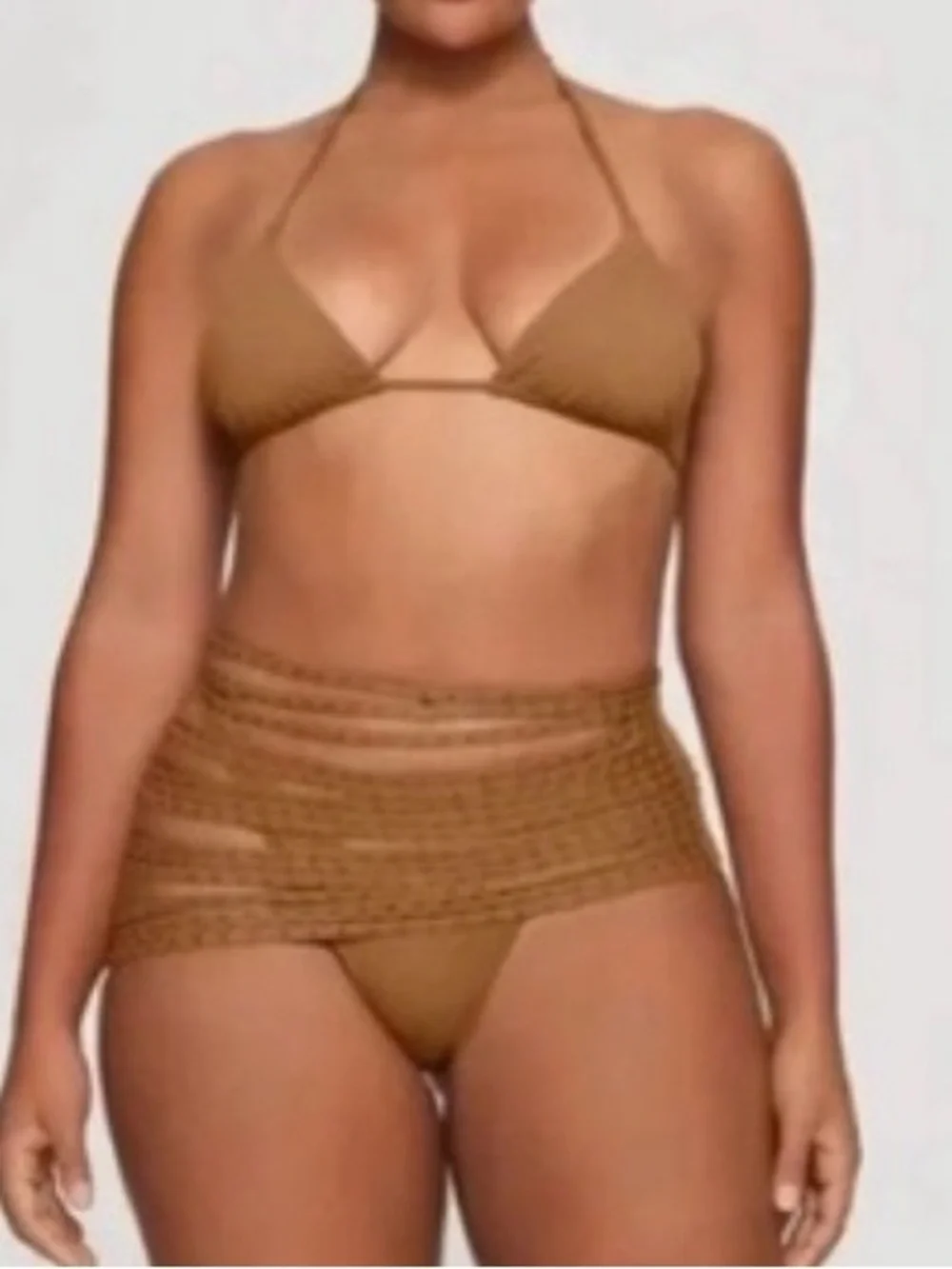 Skims NWT Strappy Swim Cover Up Studded Rhinestone Skirt Layered Waist Tan XS